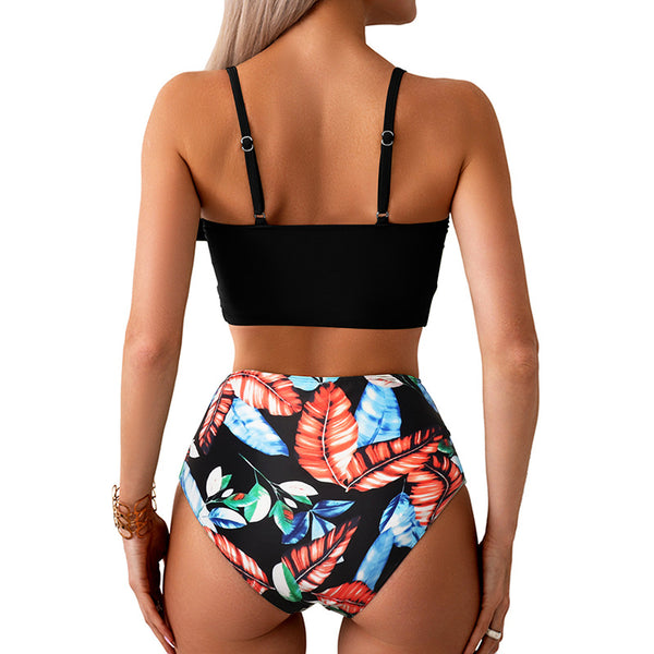 Front Knot Ruched Bikini Set Black