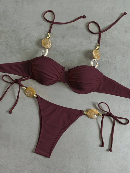 Maroon Solid Underwire Bikini Set