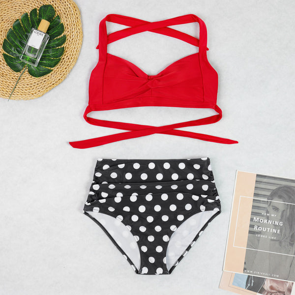 Red Polka Dots High Waisted Bikini Set