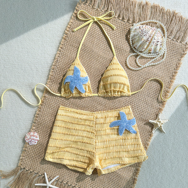 Yellow Solid Boyshort Bikini Set