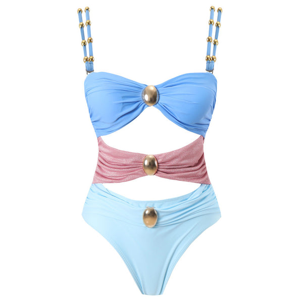 One Piece Swimsuit with Beach Cover up Wrap Skirt Blue