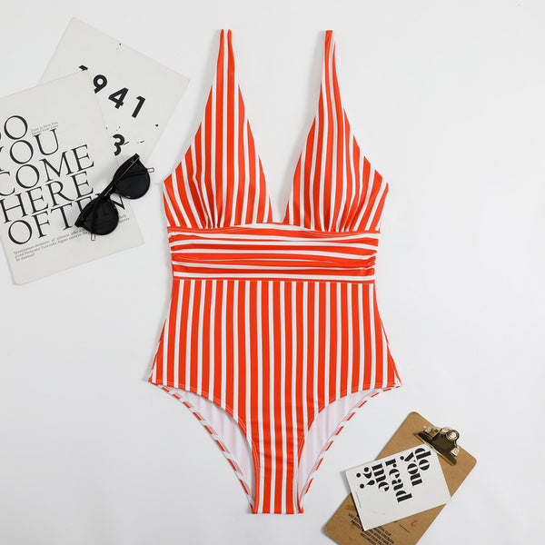 Orange Stripes One Piece Swimsuit