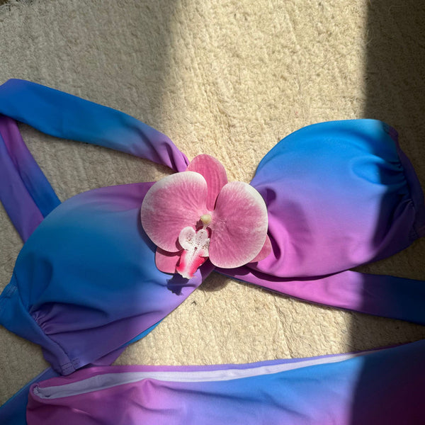 High Waist Bikini Set one-Shoulder Swimwear Blue