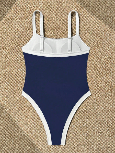Navy Blue Solid Tummy Control Swimsuit