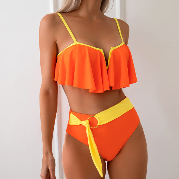 Spaghetti Strap Notched Bikini Two Piece Set Orange