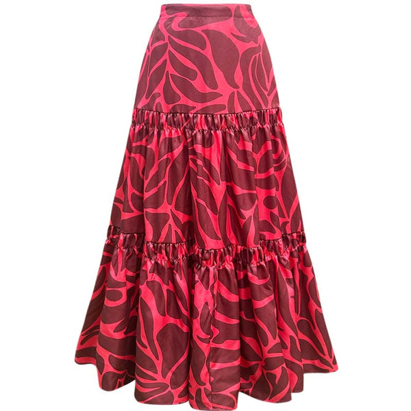 Maroon Abstract One Piece Swimsuit Beach Skirt