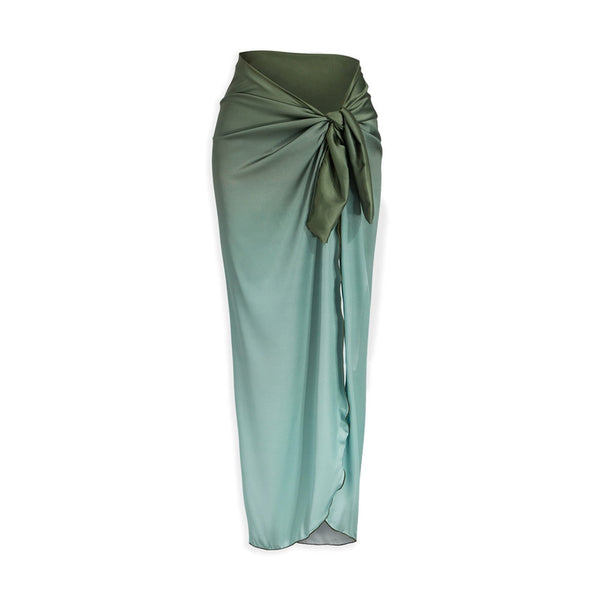 Green Gradient One Piece Swimsuit With Sarong