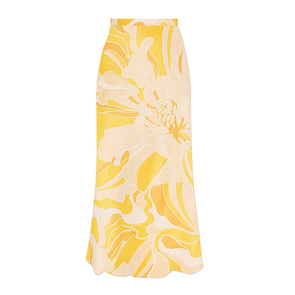 Flora Print V-Neck One Piece Flower Decor Swimsuit With Cover Up Yellow