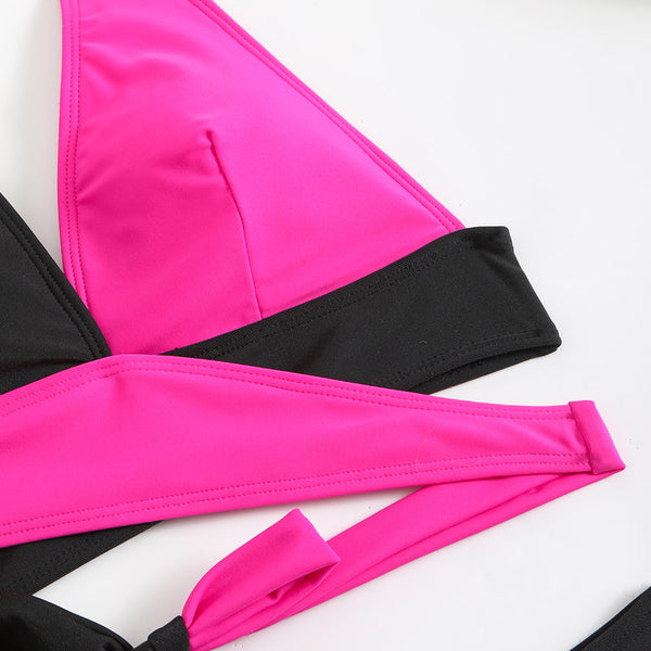 Multicolor Solid Wrap Bikini Set