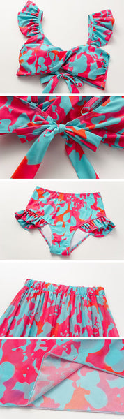 Random Print Shoulder Straps Two Pieces Bikini Swimsuit Multicolor