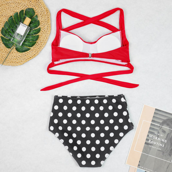Red Polka Dots High Waisted Bikini Set