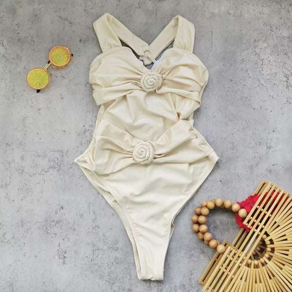 Cream Solid One Piece Swimsuit