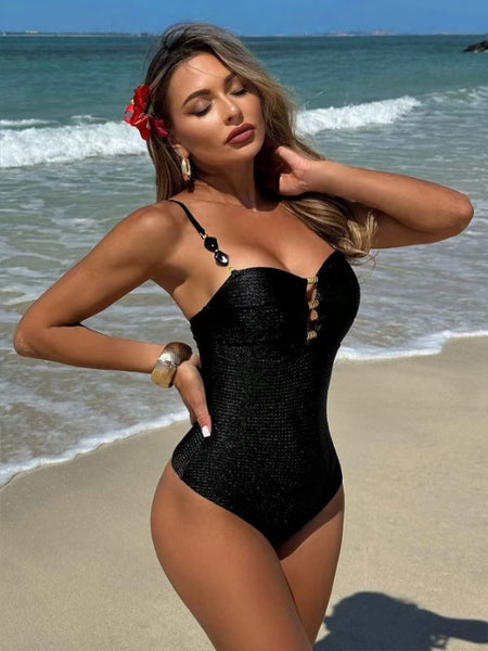 Black Solid Monokini Swimsuit