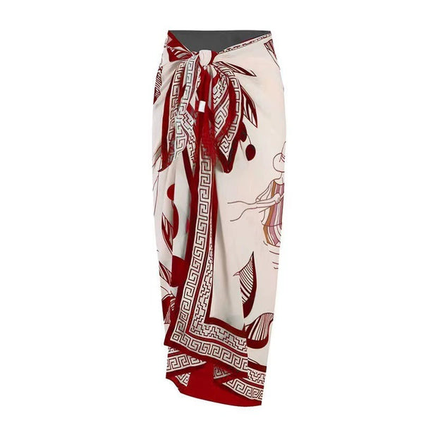 Solid Spaghetti Straps One Piece With Wrap Skirt Red