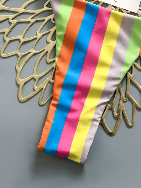 Multicolor Stripes Halter Bikini Set