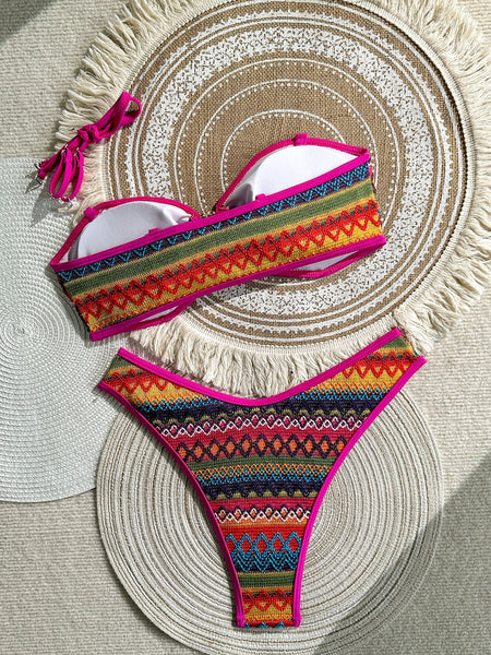 Pink Geometric High Cut Bikini Set