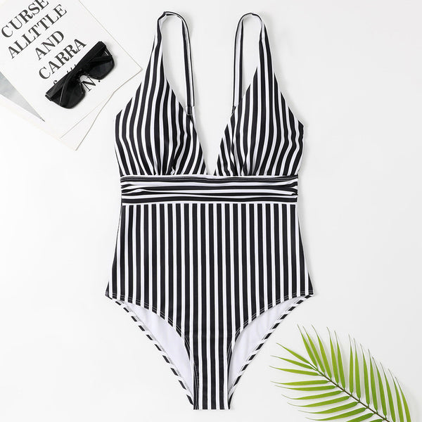 Black Stripes One Piece Swimsuit