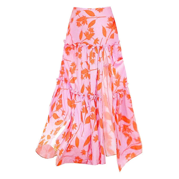 Tropical Print Shoulder Straps One Piece Swimsuit With Cover Up Pink