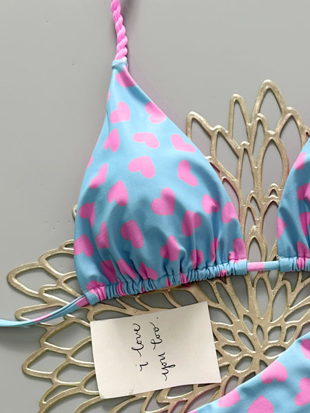 Blue Conversational Print Halter Bikini Set
