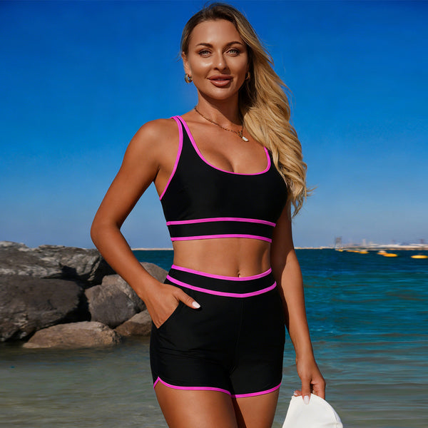 Black Solid Boyshort Bikini Set