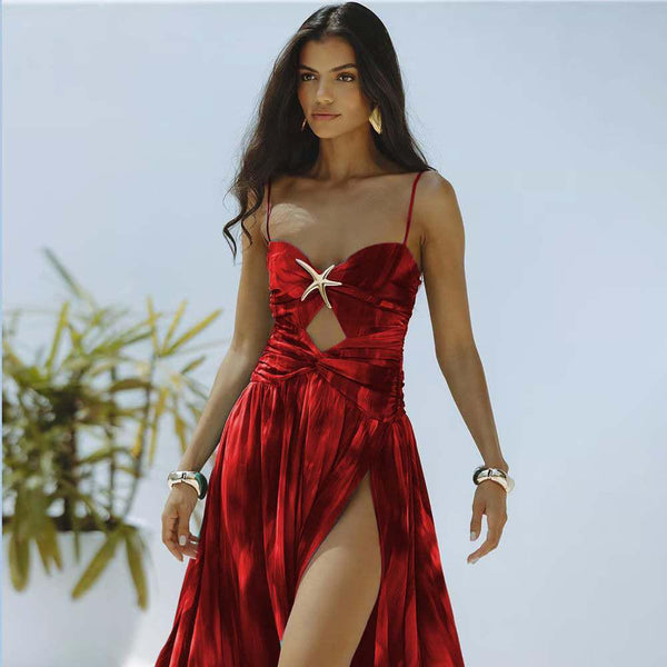 Color Fade Shoulder Strap One Piece Swimsuit with Cover Up Red