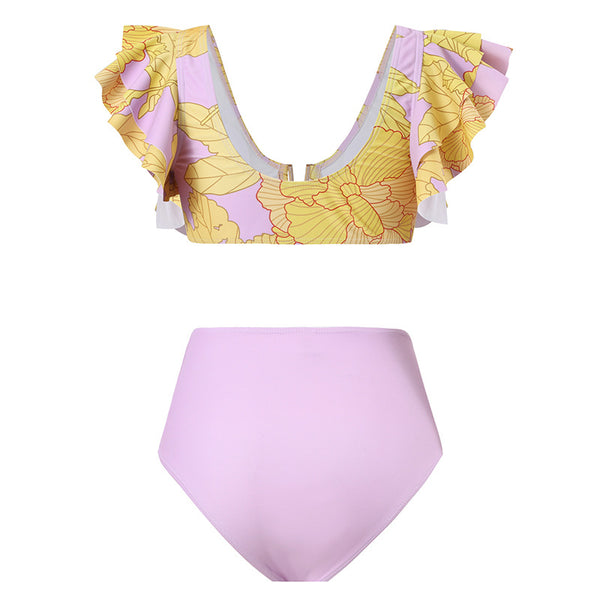 3 Pieces Split Bikini With Halter Strap And Skirt Light Purple