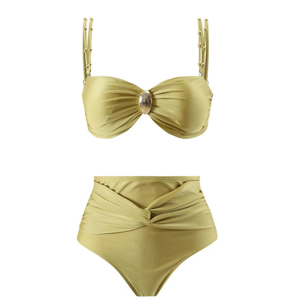 Solid Front Metal Décor Three Piece Swimsuit Ginger