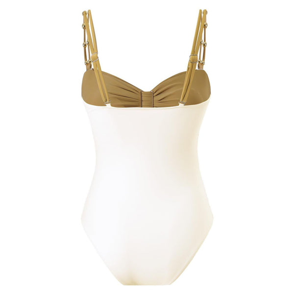 One Piece Swimsuit with Beach Cover up Wrap Skirt Cream