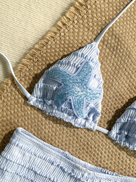 Blue Solid Boyshort Bikini Set