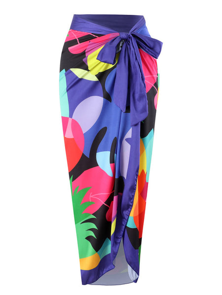 Printed Swimsuit & Beach Cover Up Sarong Set Purple