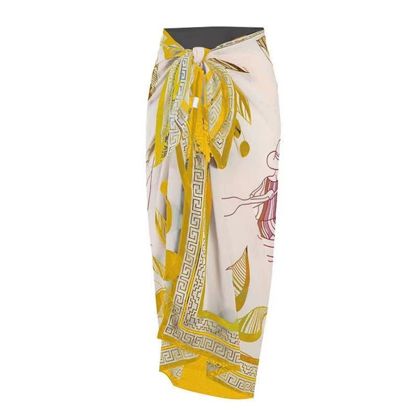 Solid Spaghetti Straps One Piece With Wrap Skirt Yellow