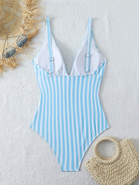 Blue Stripes One Piece Swimsuit