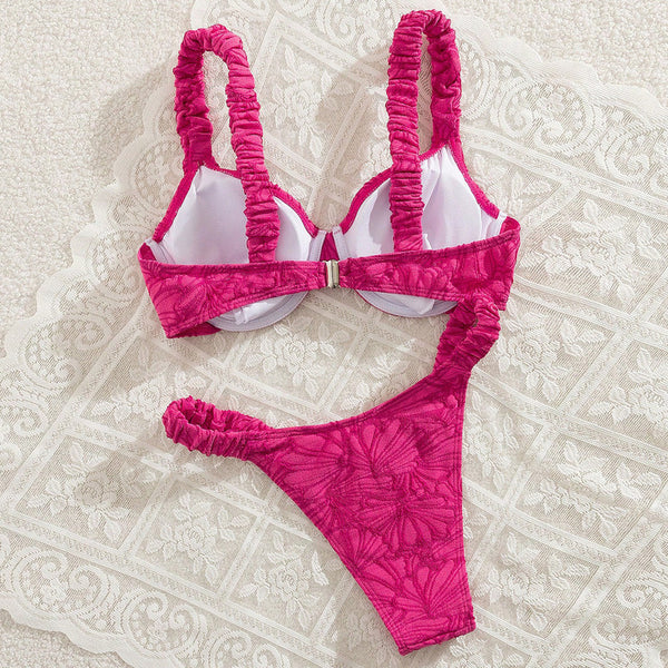 Pink Solid Underwire Bikini Set
