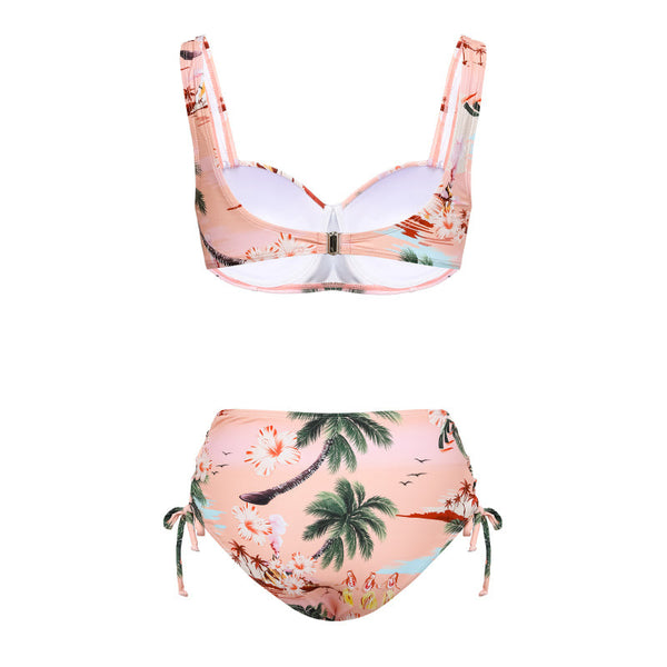 Light Pink Tropical Underwire Bikini Set With Sarong Beach Skirt
