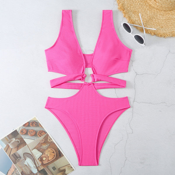 Sexy Solid Color Swimwear Slim Swimsuit Bikini Pink