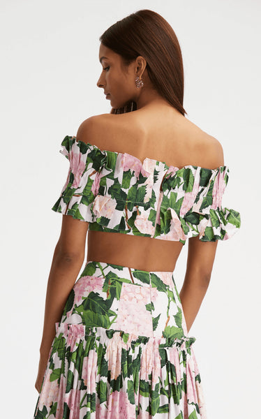 Multicolor Tropical Ruffle Bikini Set With Beach Skirt