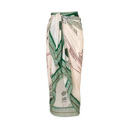 Solid Spaghetti Straps One Piece With Wrap Skirt Green