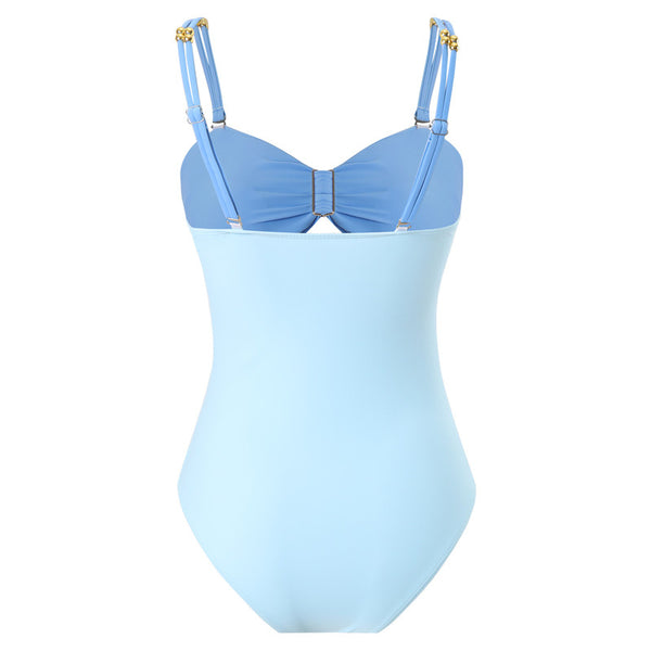 One Piece Swimsuit with Beach Cover up Wrap Skirt Blue