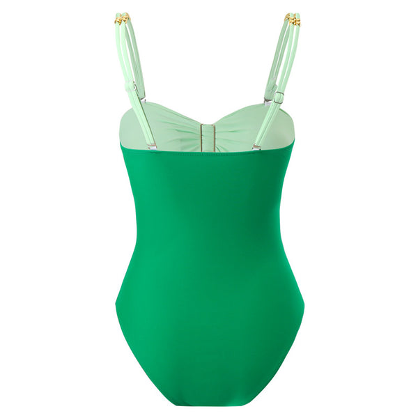 One Piece Swimsuit with Beach Cover up Wrap Skirt Green