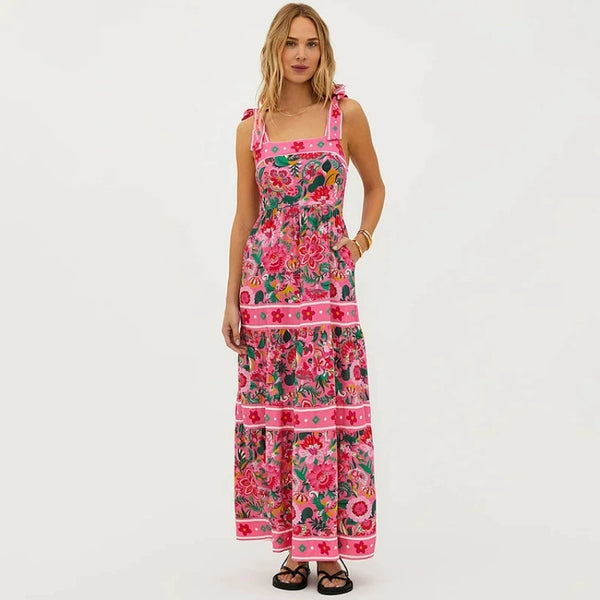 Pink Tropical Monokini Swimsuit With Beach Skirt