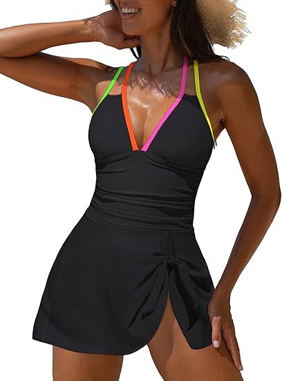 Black Solid Tummy Control Swimsuit
