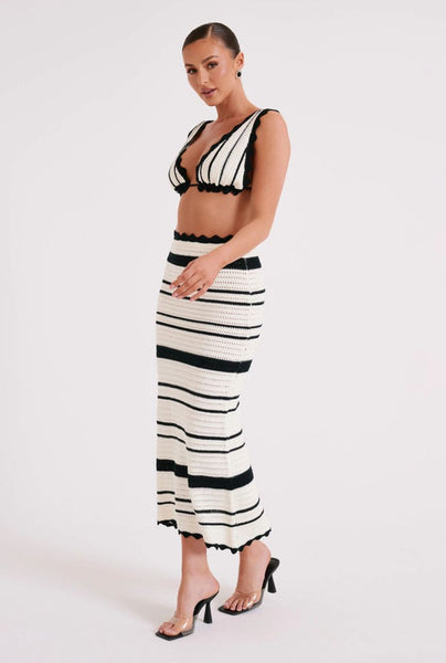 Solid Crochet Shoulder Strap Backless Two Piece Sets Black