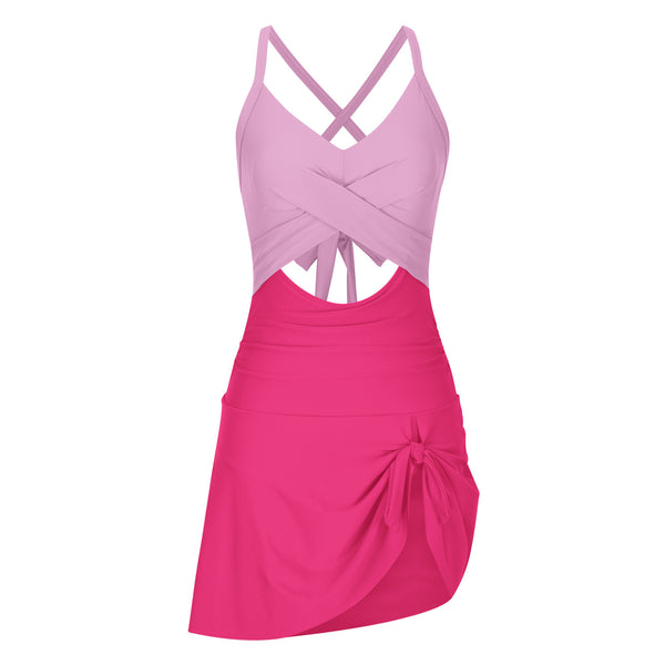 Pink Colorblock Cut Out One Piece Swimsuit