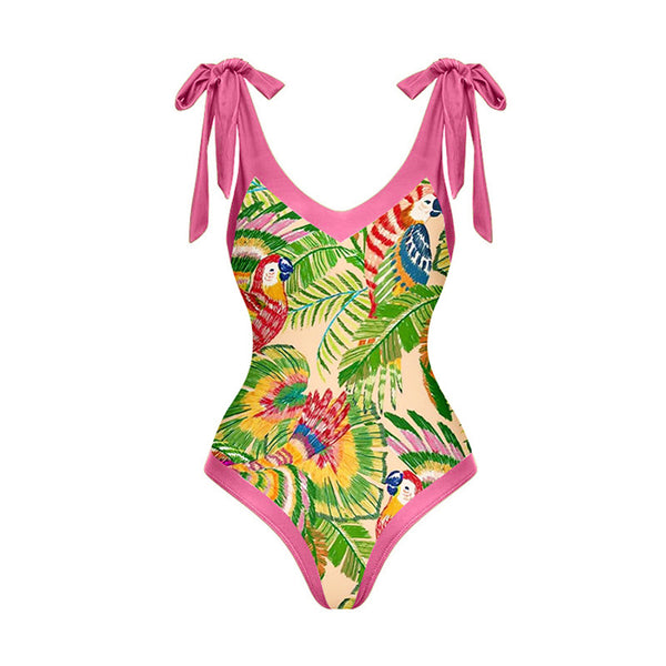 Pink Parrot Printed Swimwear Two Piece Set