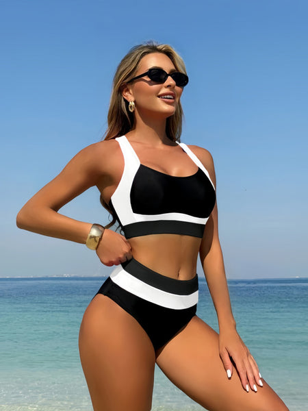 Multicolor Solid High Waisted Bikini Set