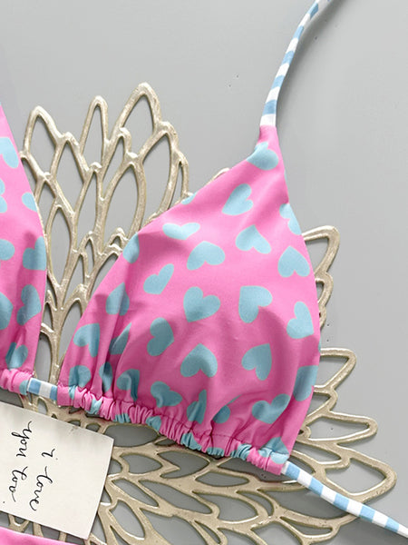 Pink Conversational Print Halter Bikini Set