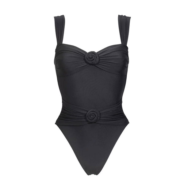Black Solid One Piece Swimsuit