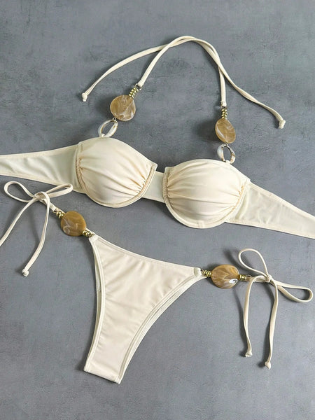 Cream Solid Underwire Bikini Set