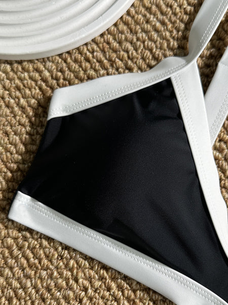 Black Colorblock High Cut Bikini Set