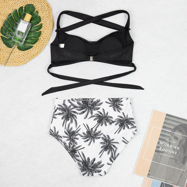 Black Tropical High Waisted Bikini Set